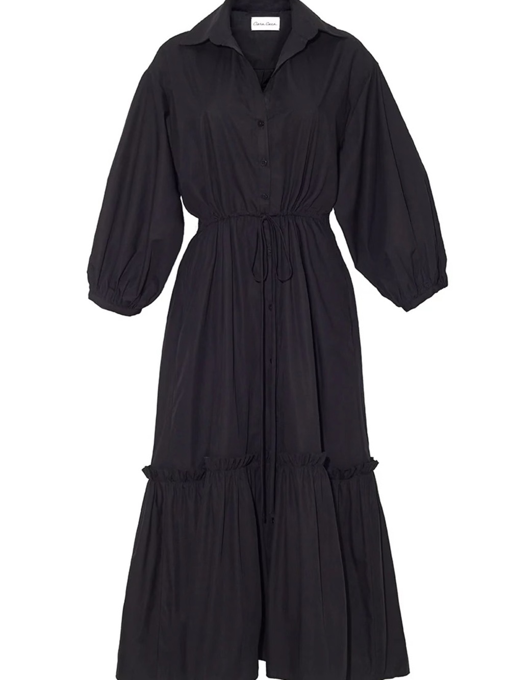 Cara Cara Hutton Black Button-Front Tiered Midi Dress - Picture 3 of 12